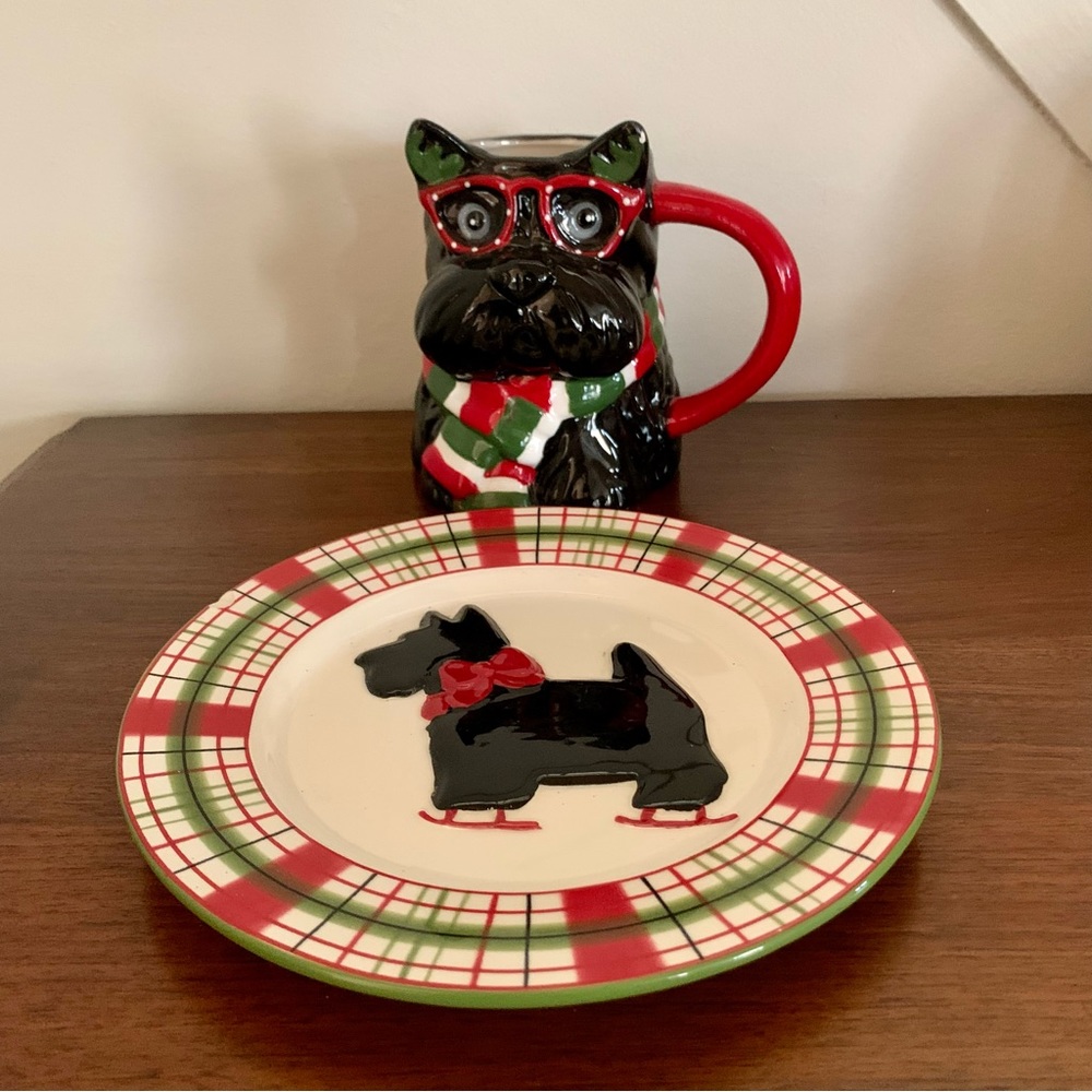 Scottish Terrier Christmas Plate & Mug Scottie Dog Classic XMAS Festive Holidays